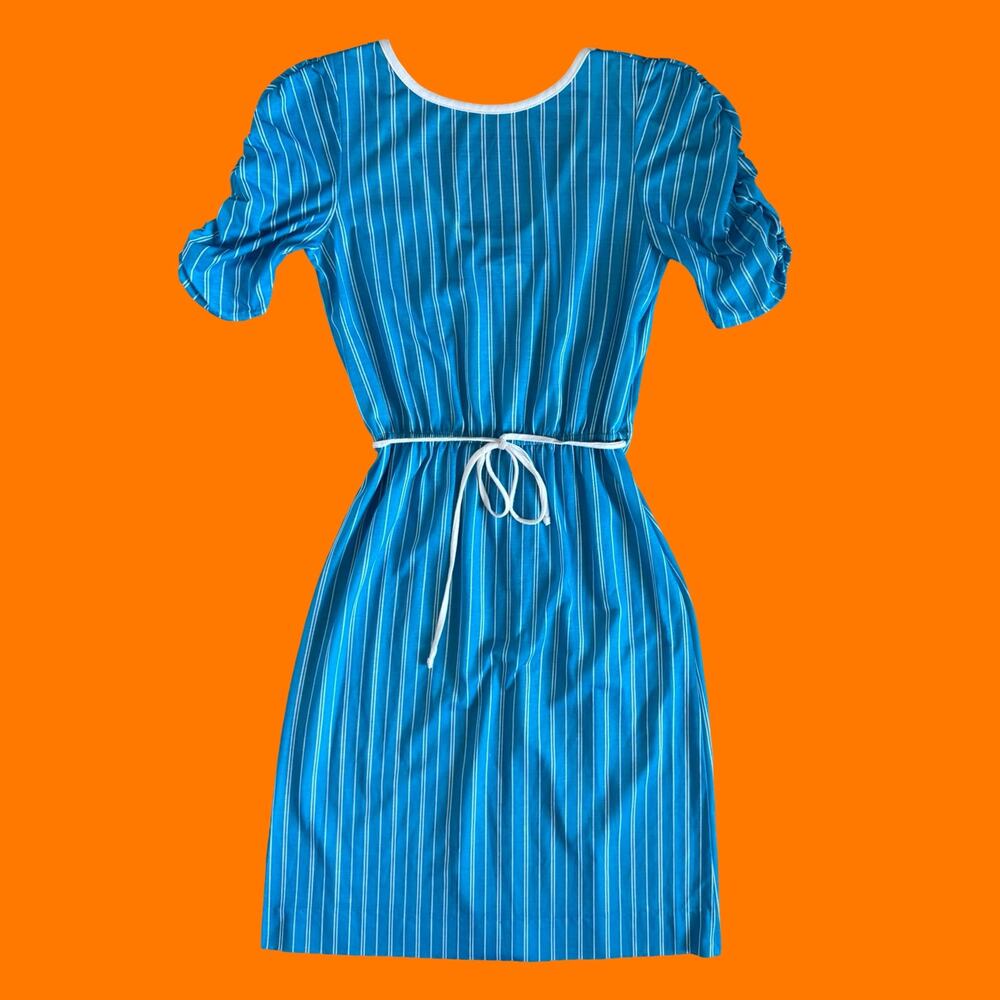 70's 80's vintage blue pin striped retro ringer dress Size 9 timely trends
